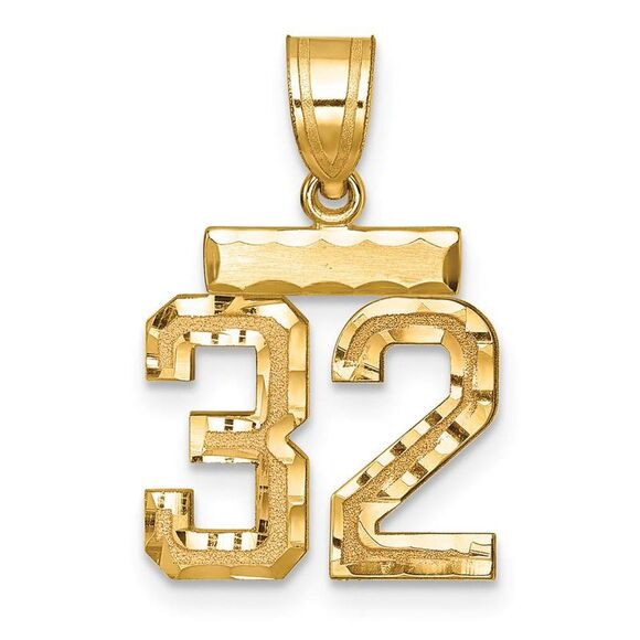 14k Yellow Gold, Varsity Collection, Small D/C Pendant Number 32 - Picture 1 of 4